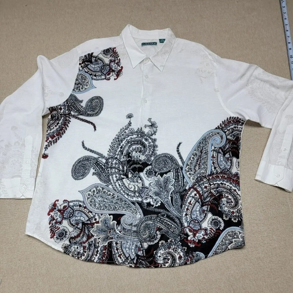 CUBAVERA  Men's Size XXL Linen Paisley Button Up Shirt Long Sleeve Multi Color